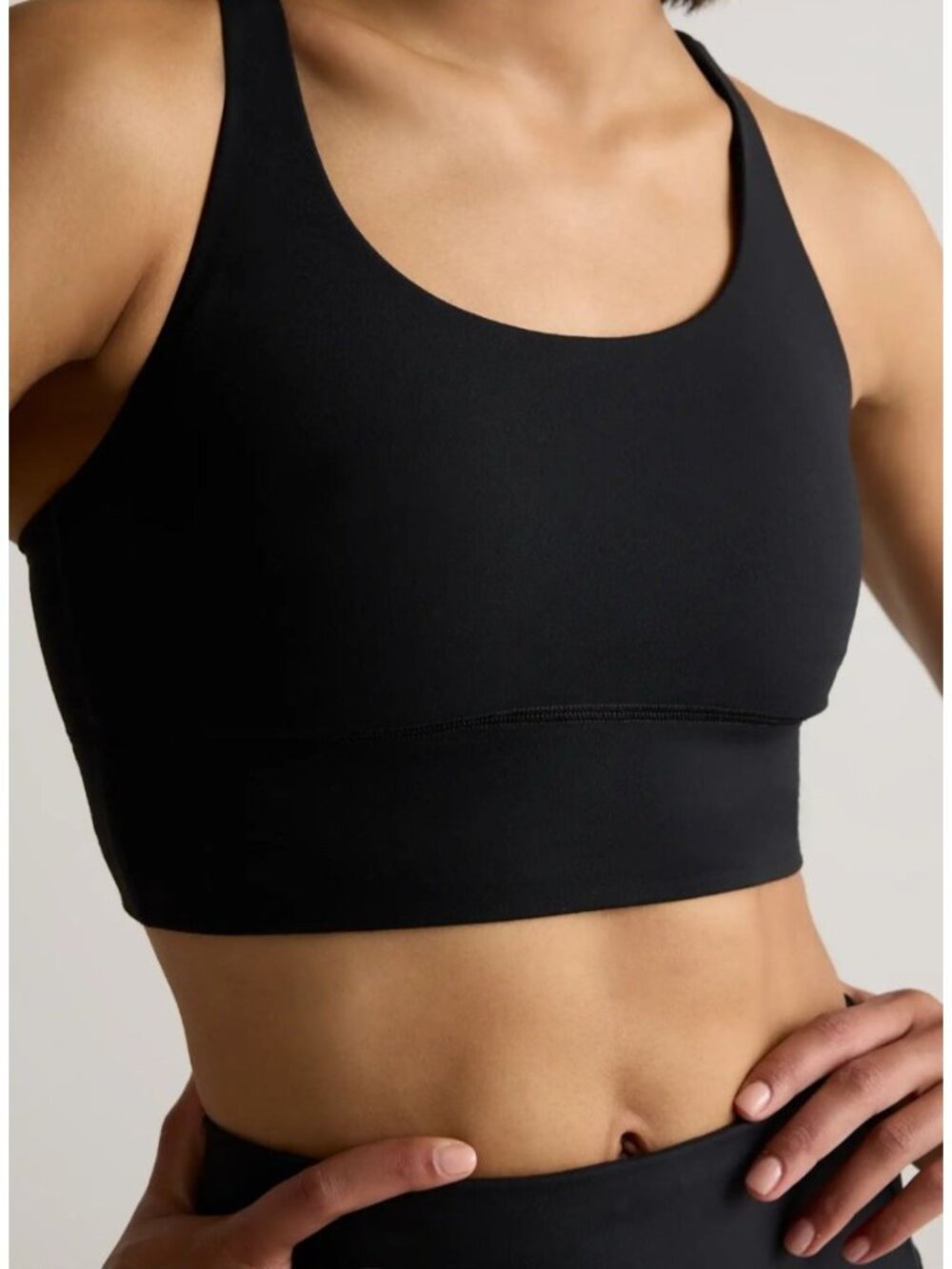 Quince Power up Long Line Strappy Sports Bra‎ Black XS Activewear Athleisure NWT